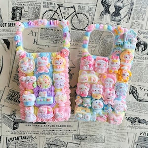 Kawaii Cute kitty Decoden Phone Cases for All Models, Colourful Handmade Custom Phone Cases, Cream Glue