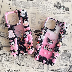 Kawaii Cute Decoden Phone Cases for All Models, Pink and Black Handmade Custom Phone Cases, Whipped Cream Glue
