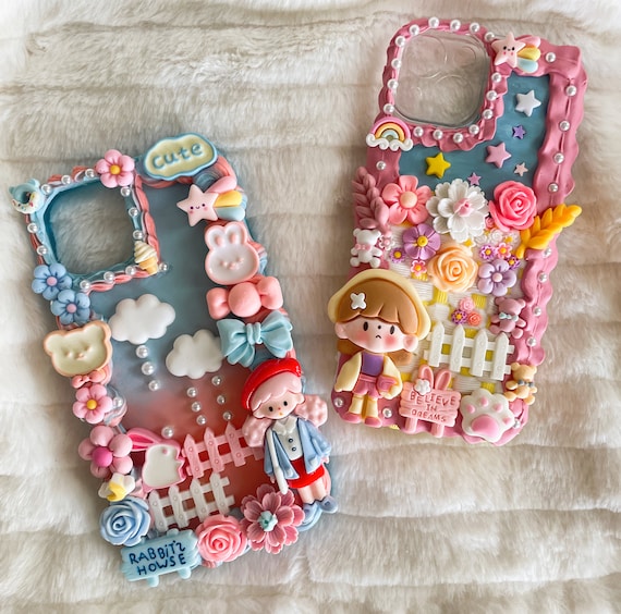 Kawaii Girl Decoden Phone Cases for All Models, Handmade Custom Phone Cases, Cream Glue