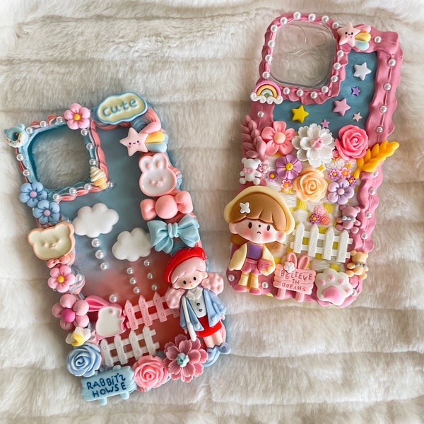 Kawaii Girl Decoden Phone Cases for All Models, Handmade Custom Phone Cases, Cream Glue