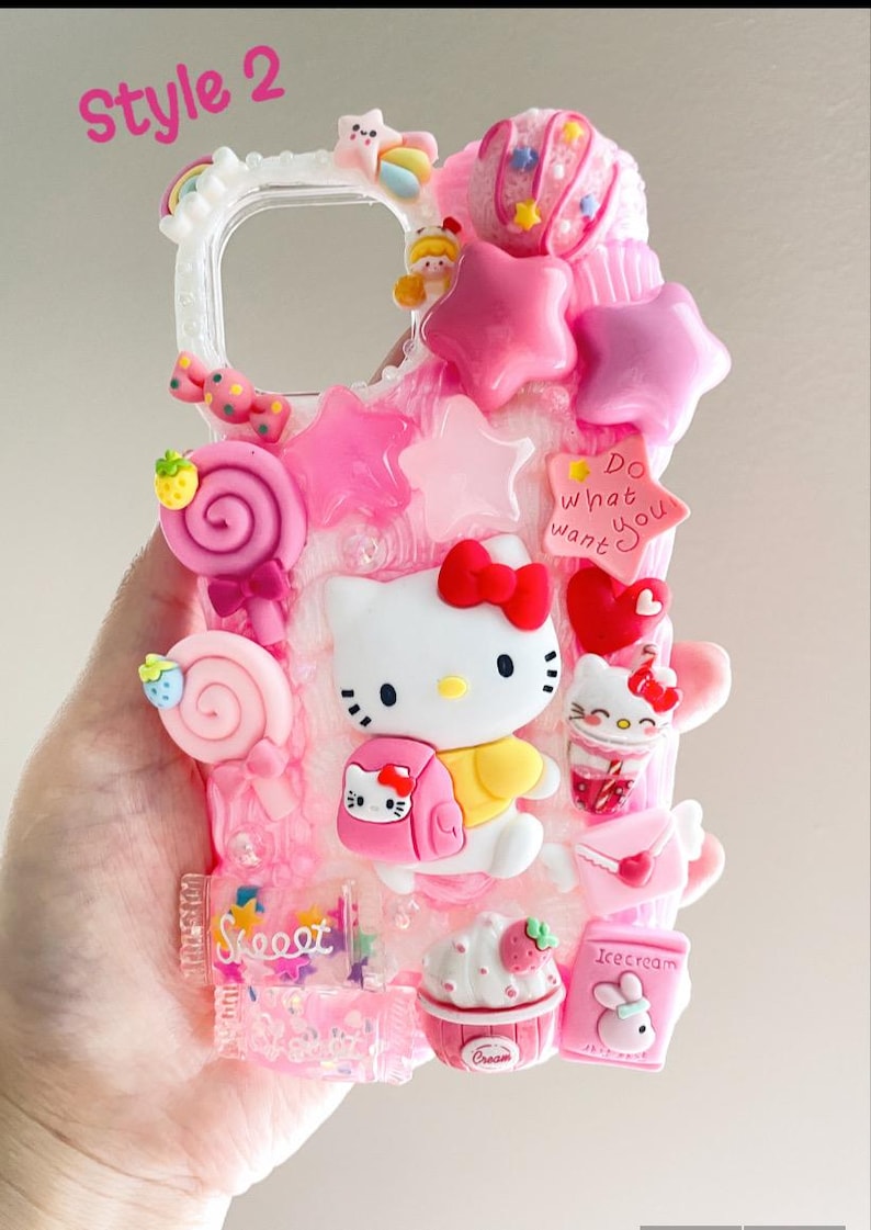 Kawaii Kitty Decoden Phone Case, Handmade Custom Charm Cases Style 2