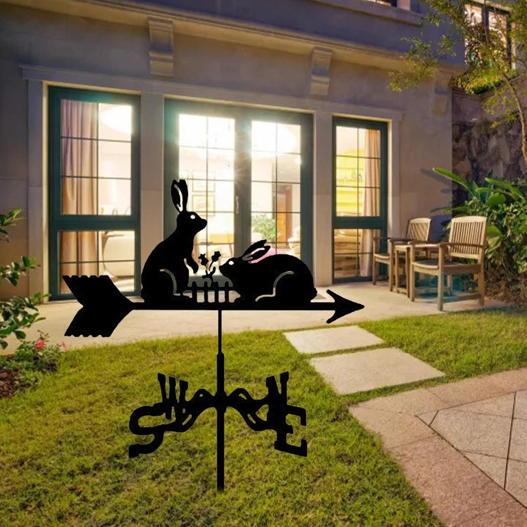 Metal Weather Vane Whimsical Rabbit Outdoor Garden Wind Etsy