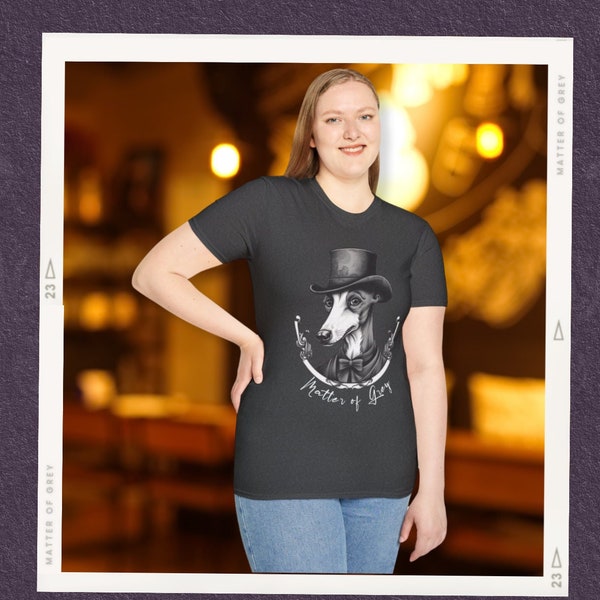 Unisex Heather T-Shirt with Unique Greyhound Logo. Soft and Ethical Comfort Wear. Stylish for All Occasions