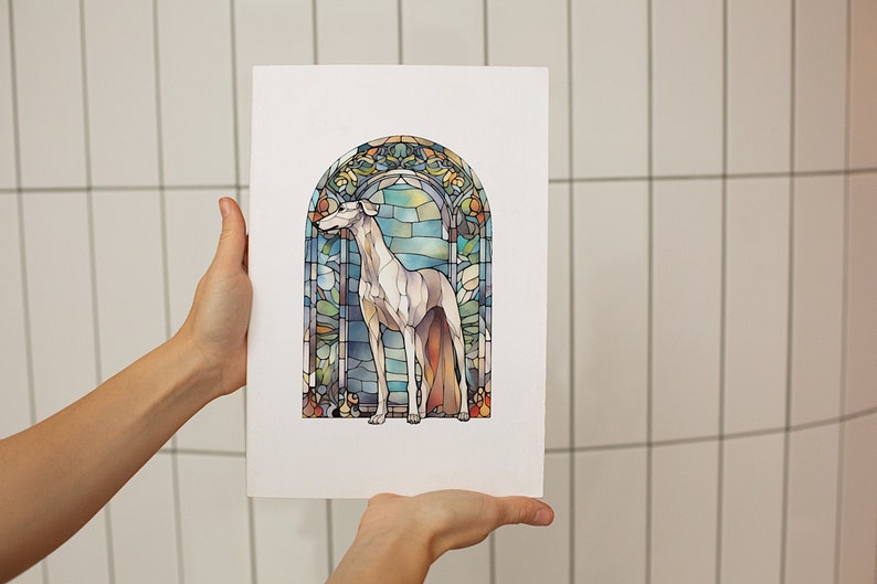 Stained Glass Greyhound Clipart for instant digital download and commercial use. image 5