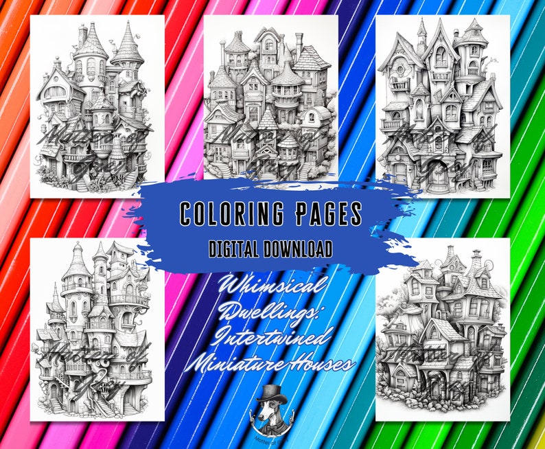 Miniature Houses Coloring Book: Intertwined Homes for Adult & Kids ...