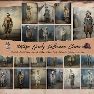 Vintage Spooky Halloween Clowns Junk Journal. Printable digital scrapbook and collage paper.