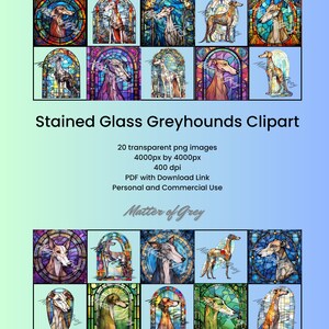 Stained Glass Greyhound Clipart for instant digital download and commercial use. image 2