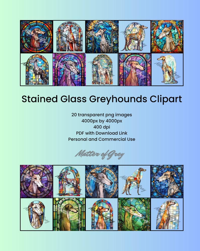 Stained Glass Greyhound Clipart for instant digital download and commercial use. image 2