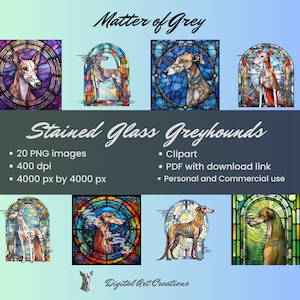 Vitrail Greyhound Clipart pour téléchargement numérique instantané et utilisation commerciale.