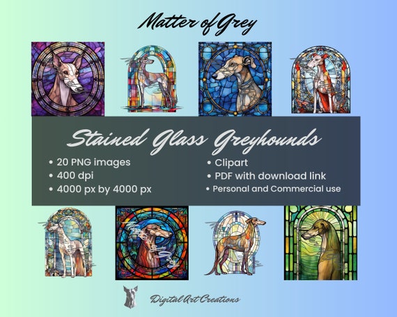 Stained Glass Greyhound  Clipart for instant digital download and commercial use.