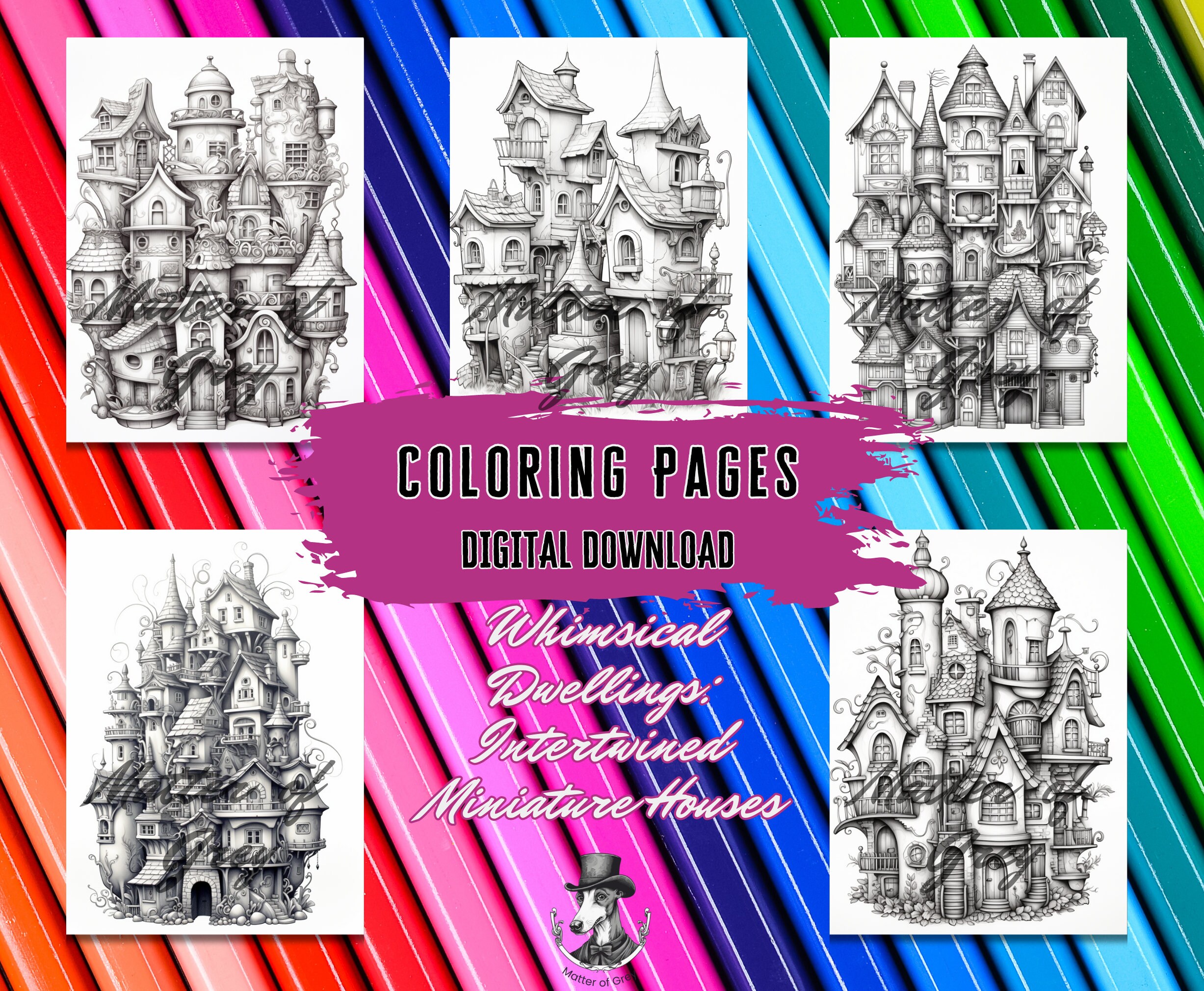 Miniature Houses Coloring Book: Intertwined Homes for Adult & Kids ...