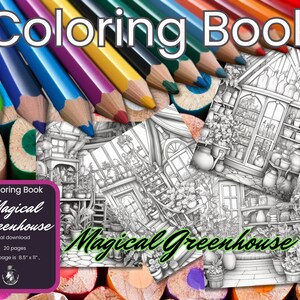 Magical Greenhouse: Fantasy Coloring Book for Mental Health. Downloadable digital colouring pages.