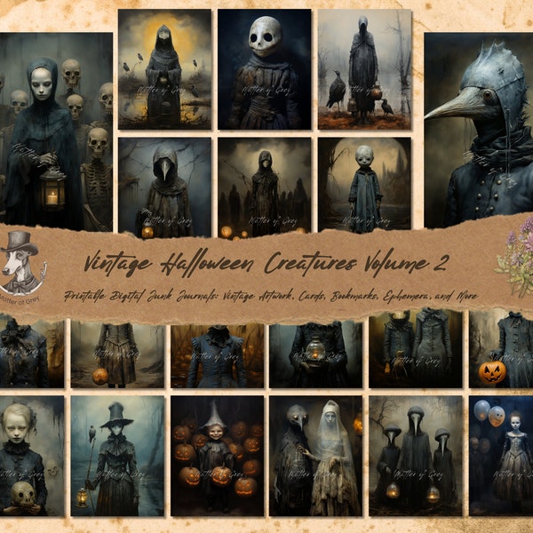 Vintage Halloween Creatures Volume 2: Digital Junk Journal Paper and Ephemera for Instant Download and Commercial Use.