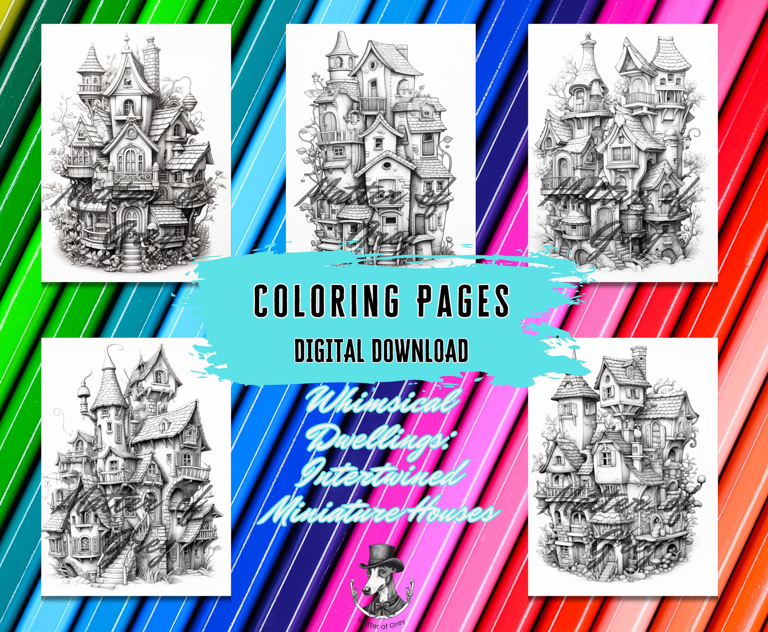 Miniature Houses Coloring Book: Intertwined Homes for Adult & Kids ...