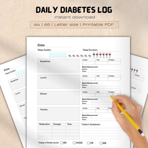 Tagebuch für Typ1 und Typ2 Diabetes, Blutzucker Tracker, Gesundheit Notizbuch Seite, A4/A5/Letter Größe, Instant Download