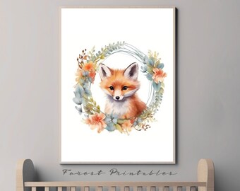 Fox Nursery Art, Woodland Nursery, Printable Nursery Wall Art, Nursery Animal Pictures, Nursery wall decor, nursery artwork digital download