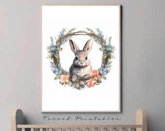 Bunny Nursery Art, Woodland Nursery, Printable Nursery Wall Art, Nursery Animal Pictures, Nursery wall decor, nursery digital download jpg#2