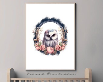 Owl Nursery Art, Woodland Nursery, Printable Nursery Wall Art, Nursery Animal Pictures, Nursery wall decor, nursery digital download jpg #2