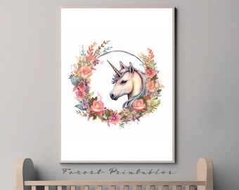 Unicorn Nursery Art, Mythical Nursery, Printable Nursery Wall Art, Nursery Animal Pictures, Nursery wall decor, nursery digital download #2