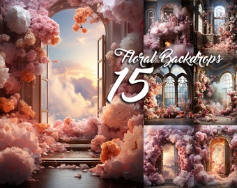 15 Digital Backdrops, Floral Digital Studio Backdrops, Maternity Studio Backdrops, photography studio background, butterfly flower backdrops