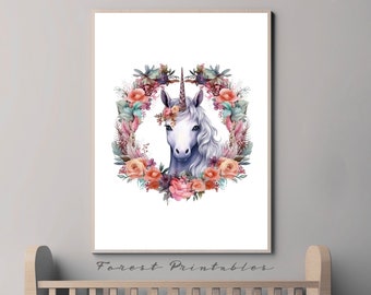 Unicorn Nursery Art, Mythical Nursery, Printable Nursery Wall Art, Nursery Animal Pictures, Nursery wall decor, nursery digital download jpg