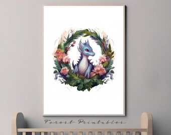 Dragon Nursery Art, Mythical Nursery, Printable Nursery Wall Art, Nursery Animal Pictures, Nursery wall decor, nursery digital download jpg