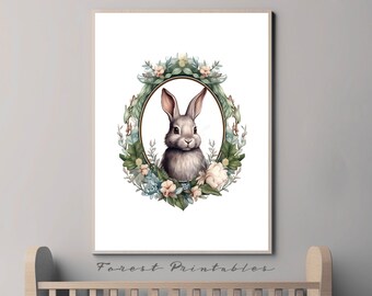 Bunny Nursery Art, Woodland Nursery, Printable Nursery Wall Art, Nursery Animal Pictures, Nursery wall decor, nursery digital download jpg#3
