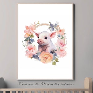 Baby Pig Nursery Art, Barnyard Nursery, Printable Nursery Wall Art, Nursery Animal Pictures, Nursery wall decor, nursery digital download