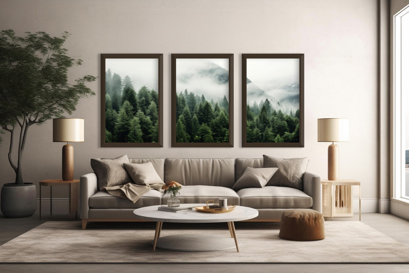 3 Piece Forest Wall Art Print, Green Forest Print Wall Art, Set of 3 ...