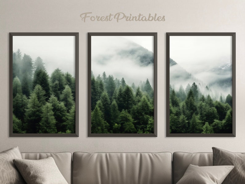 3 Piece Forest Wall Art Print, Green Forest Print Wall Art, Set of 3 ...