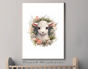 Lamb Nursery Art, Barnyard Nursery, Printable Nursery Wall Art, Nursery Animal Picture, Nursery wall decor, nursery artwork digital download