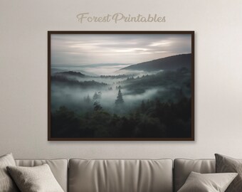 Forest Wall Art Print, Green Forest Print Wall Art, Foggy Forest Landscape Art, Misty Nature Prints, Modern Art, Minimalist Decor, download