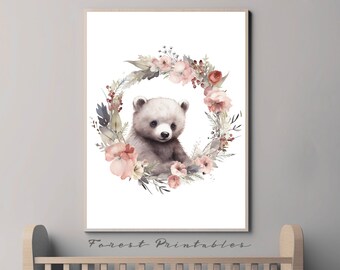 Bear Nursery Art, Woodland Nursery, Printable Nursery Wall Art, Nursery Animal Pictures, Nursery wall decor, nursery digital download jpg