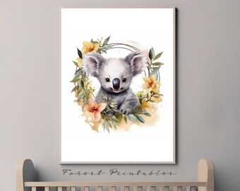 Koala Nursery Art, Safari Nursery, Printable Nursery Wall Art, Nursery Animal Pictures, Nursery wall decor, nursery digital download jpg #2