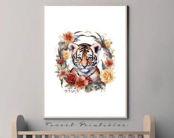 Tiger Nursery Art, Safari Nursery, Printable Nursery Wall Art, Nursery Animal Pictures, Nursery wall decor, nursery digital download jpg #2