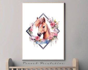 Horse Nursery Art, Barnyard Nursery, Printable Nursery Wall Art, Nursery Animal Picture, Nursery wall decor, nursery digital download jpg