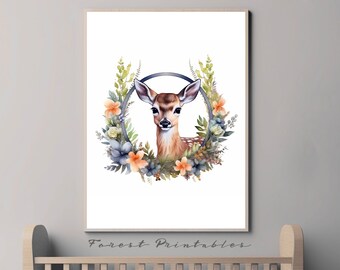 Deer Nursery Art, Woodland Nursery, Printable Nursery Wall Art, Nursery Animal Pictures, Nursery wall decor, nursery digital download jpg