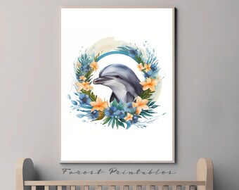 Dolphin Nursery Art, Ocean Nursery, Printable Nursery Wall Art, Nursery Animal Pictures, Nursery wall decor, nursery digital download jpg