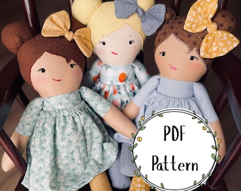 15 Inch Cloth Doll Sewing Pattern, Video Tutorial (PDF Pattern)