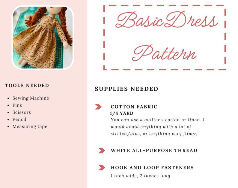 Basic Doll Dress PDF Pattern for a 15 inch cloth doll, beginner friendly doll dress pattern, video tutorial included image 2