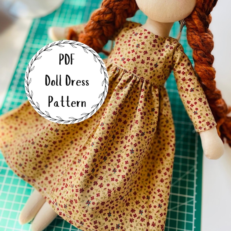 Basic Doll Dress PDF Pattern for a 15 inch cloth doll, beginner friendly doll dress pattern, video tutorial included image 1
