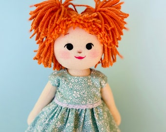Customizable handmade cloth doll rag doll for toddler cute soft doll gift for baby girl baby's first doll redhead doll hand embroidered toy