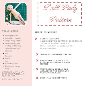 Basic cloth doll BODY PATTERN, make the perfect gift for your rag doll enthusiast. Comes with video tutorial! image 2