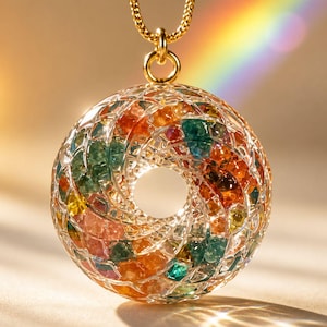 Torus Amulet | Carnelian, Blue Apatite, Quartz, Yellow Lazurite | Energy, Creativity & Clarity Crystal Pendant