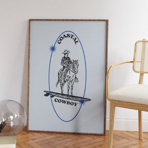 Blue Coastal Cowboy Surfer Wall Print