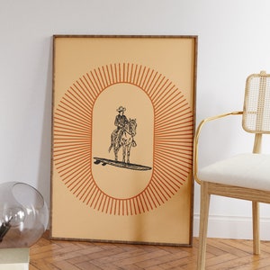 Oval Coastal Cowboy Surfer Wall Print