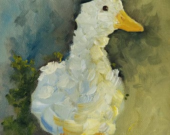 Dipinto ad olio di un'anatra soffice, 5x7 pollici