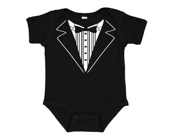 Baby Tuxedo black bodysuit with or without flower.