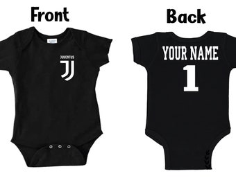 Customizable Juventus F.C. Soccer Black Baby Bodysuit