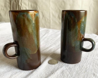 Vintage Caffe D'Vita Espresso Cups / Set of 2 / Drip Glaze Stoneware